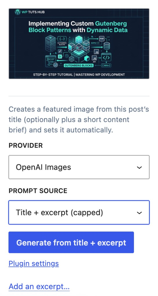 Block editor — Title + excerpt prompt source